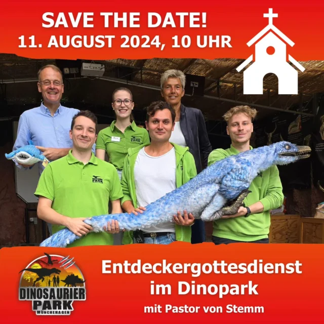 Gottesdienst im Dinopark ⛪️🦖

Save the date: Am 11. August findet bei uns im Dinopark ein Entdeckergottesdienst mit Pastor von Stemm und unserem Dino-Team statt 🦕 Los geht es um 10 Uhr in unserem Forschercamp 🙌🏻 Wir freuen uns auf Euch! 😍🤠

#rexi #dinopark #entdeckergottesdienst #info #kirche #dinoteam