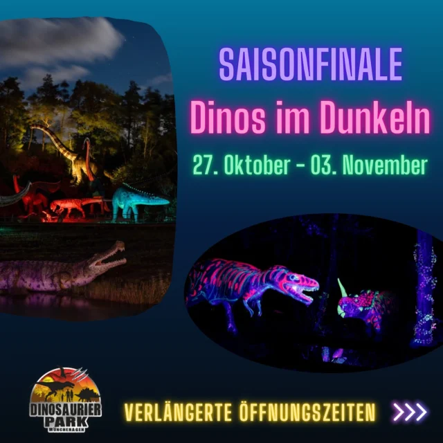 Zum Abschluss der Saison feiern wir vom 27.10 bis zum 03.11 unsere „Dinos im Dunkeln“ ⭐️🦖🦕
Macht Euch mit ein bisschen Mut und einer Taschenlampe auf eine spannende Reise ins Reich der Dinosaurier und lernt den Park von seiner dunklen Seite kennen 🔦

#dinosimdunkeln #dinosaurierpark #dinoparkmünchehagen #dinopark #freilichtmuseum #naturdenkmal #mittelweser #steinhudermeer #rehburgloccum #regionhannover #dinosaursofinstagram #workingwithdinosaurs #fossil #scienceisfun #jurassic #jurassicpark #paleontologist #taschenlampe #teamrexi